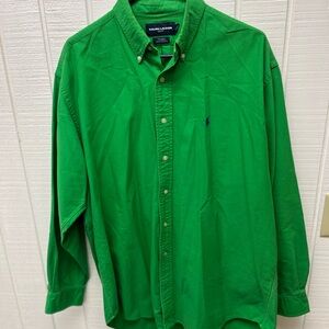 Ralph Lauren Golf Men’s Large Tilden LS Green Button Down Shirt 100% Cotton